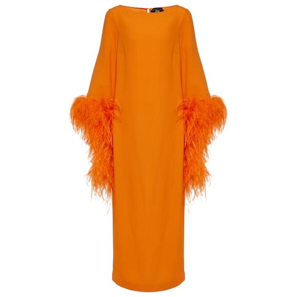 Taller Marmo Dresses & Skirts - Taller Marmo Feather Trimmed Mandarin Del Lago Midi Dress Size IT 40 / US 8 NWT